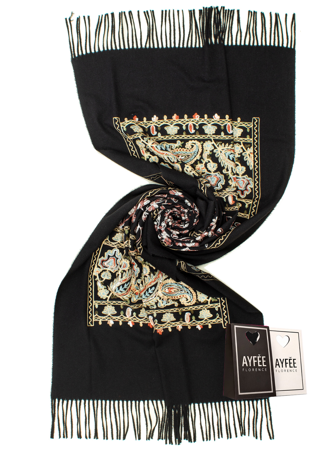 STOLA CASHEMERE EMBOIDERY, CM 75*180, 100% VISCOSE MADE IN PRC       